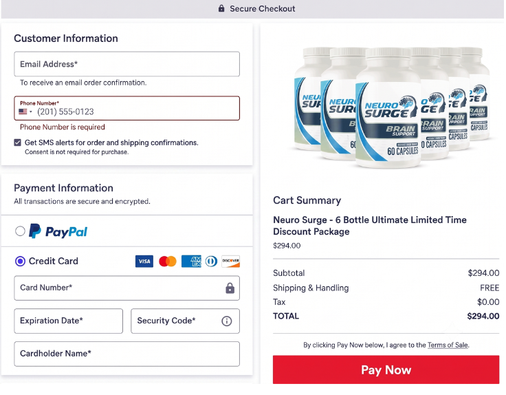 Neuro Serge Billing Interface and Secure Checkout Preview